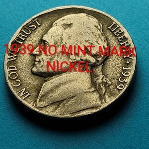 ✅❤️1939 NO MINT MARK NICKEL VINTAGE AVERAGE CIRCULATED CLAD